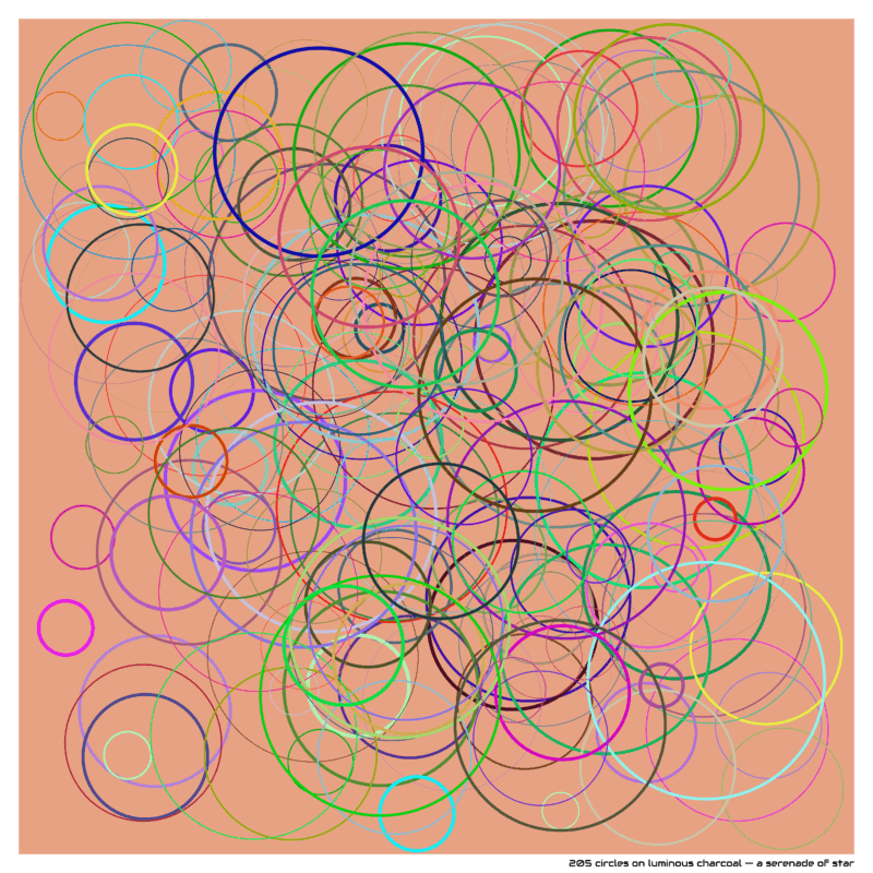 205 circles on luminous charcoal — a serenade of star