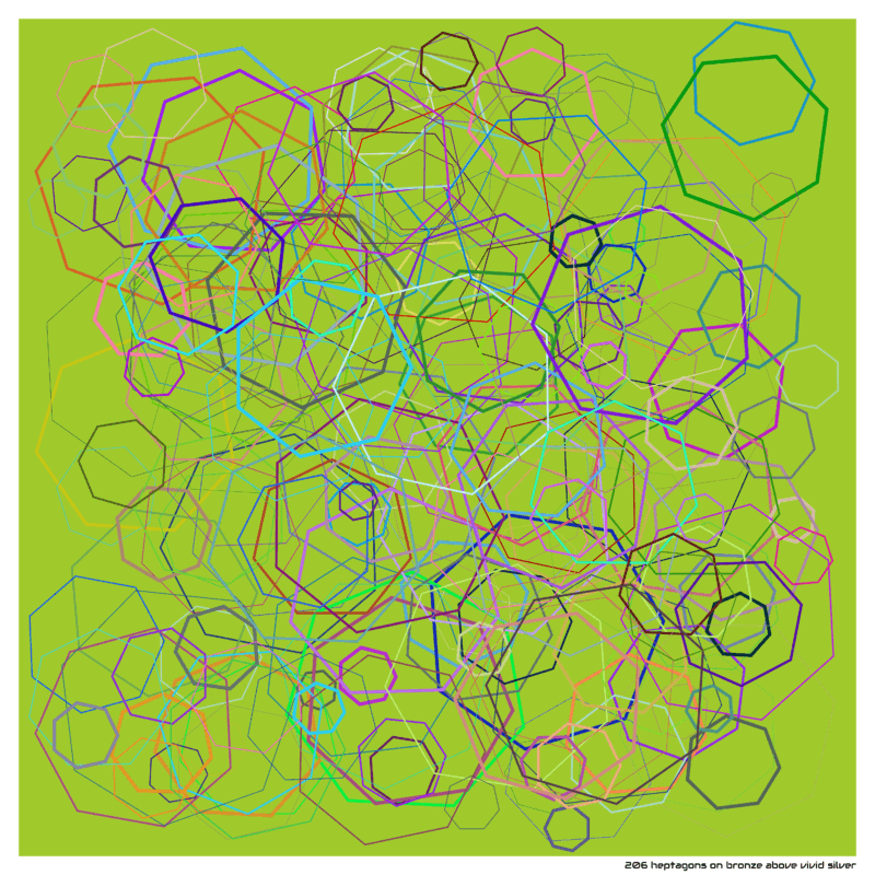 206 heptagons on bronze above vivid silver