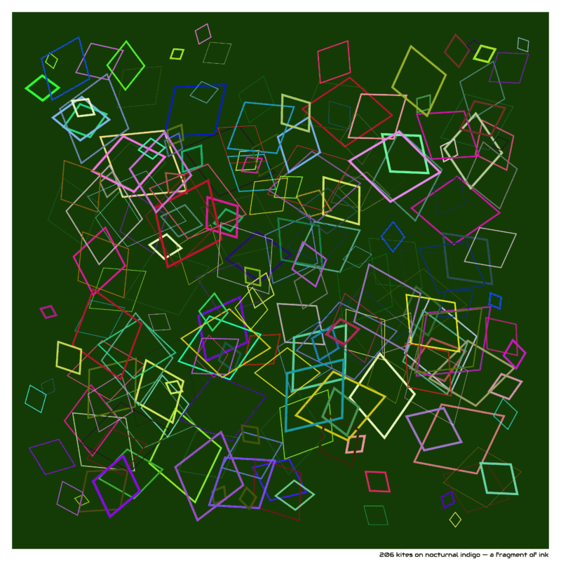 206 kites on nocturnal indigo — a fragment of ink