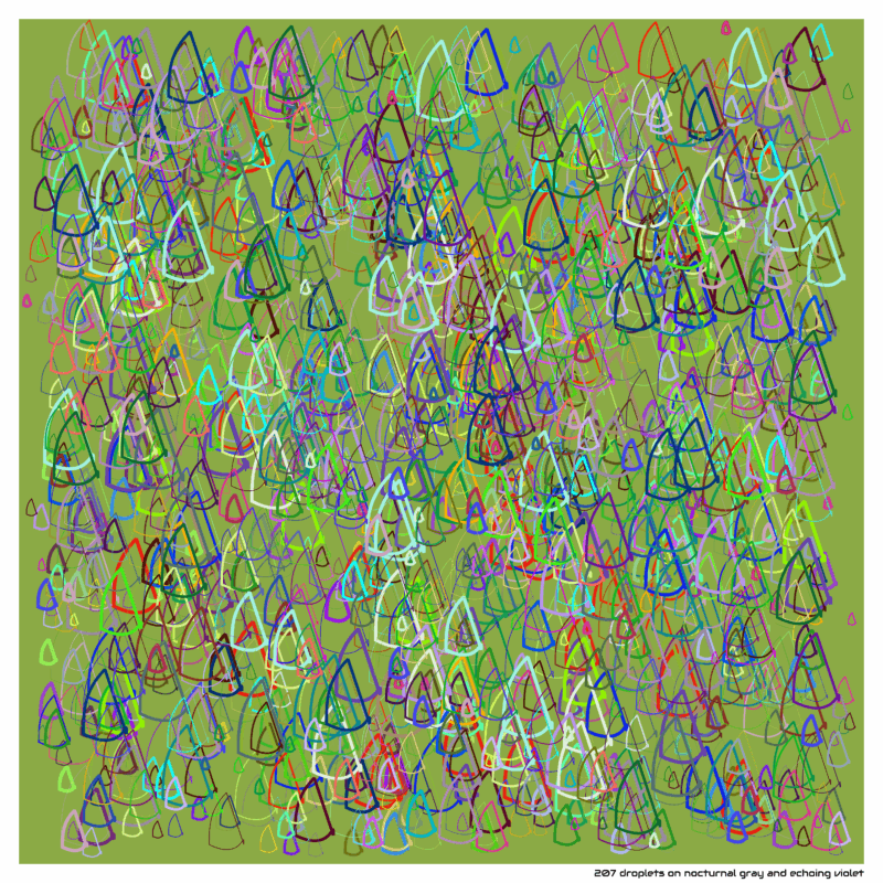 207 droplets on Nocturnal gray and Echoing violet