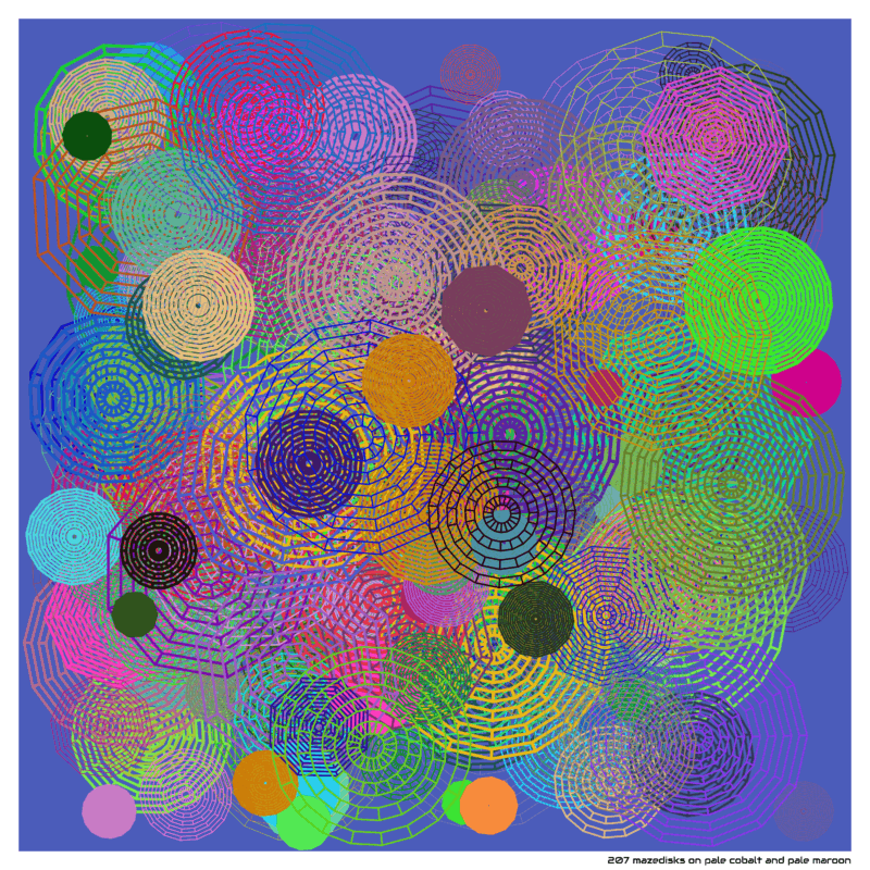 207 mazedisks on pale cobalt and pale maroon