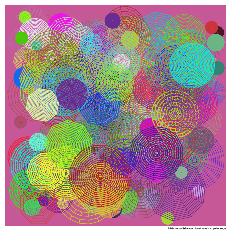 208 mazedisks on violet around pale sage