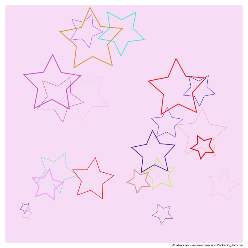 21 stars on luminous rose and flickering bronze
