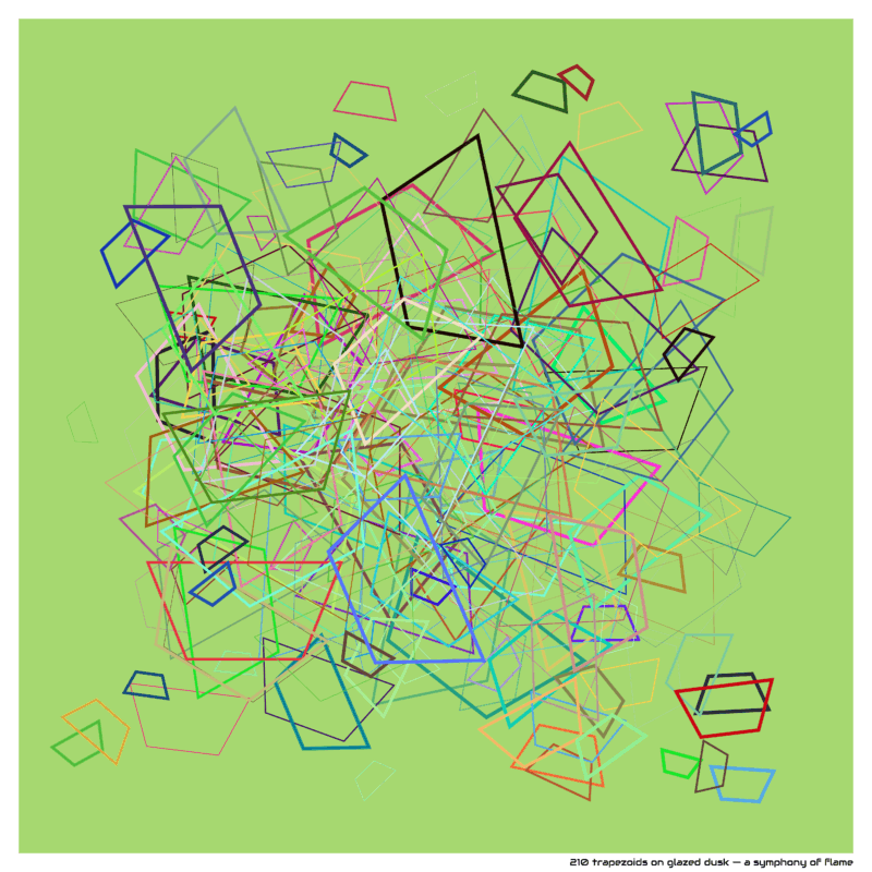 210 trapezoids on glazed dusk — a symphony of flame