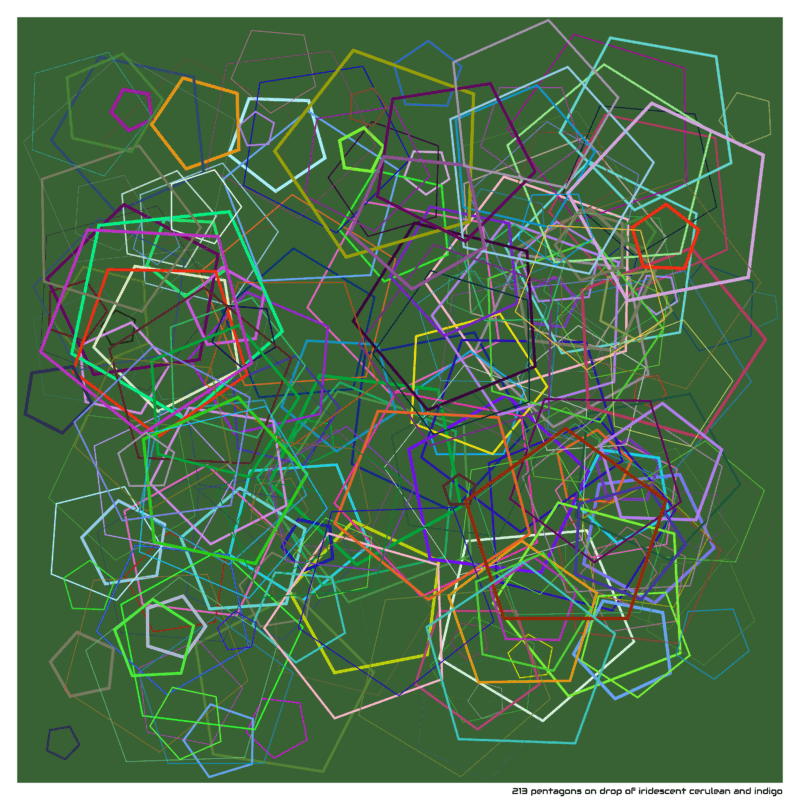 213 pentagons on drop of iridescent cerulean and indigo