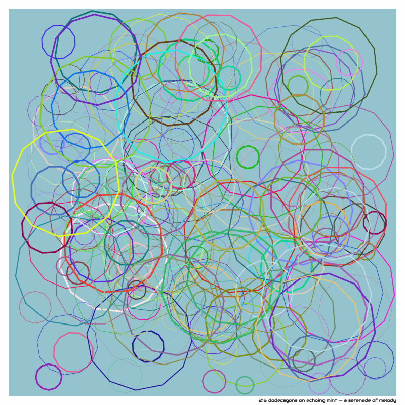 215 dodecagons on echoing mint — a serenade of melody