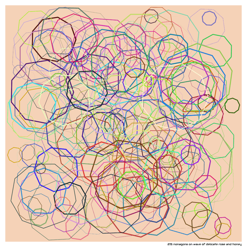 215 nonagons on wave of delicate rose and honey