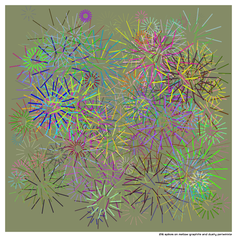 216 spikes on mellow graphite and dusty periwinkle