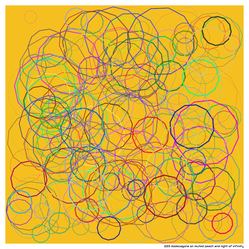 223 dodecagons on muted peach and light of infinity
