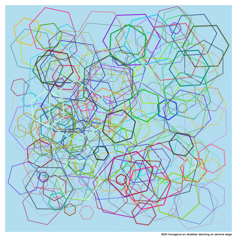 223 hexagons on shadow dancing on serene sage