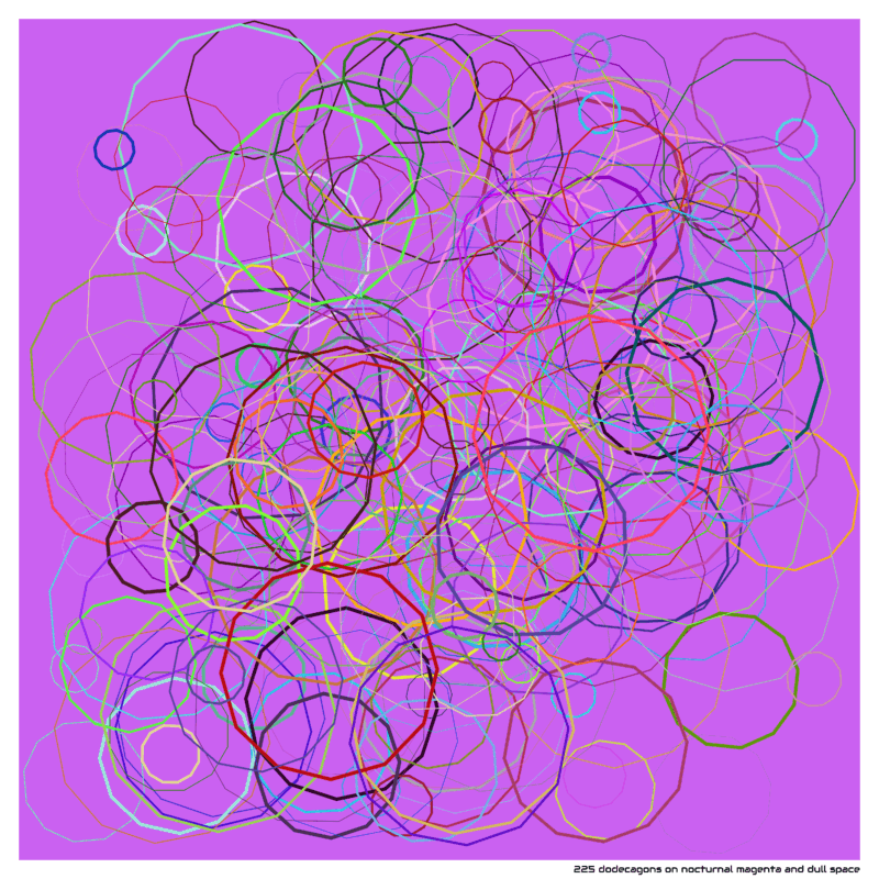 225 dodecagons on nocturnal magenta and dull space