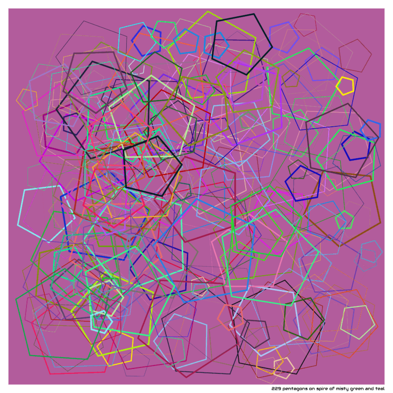 229 pentagons on spire of misty green and teal