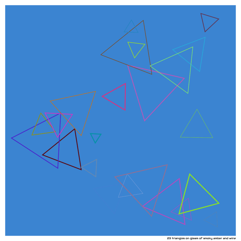 23 triangles on gleam of smoky amber and wine