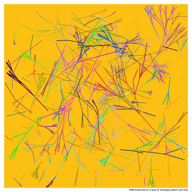 230 branches on trace of emerging peach and lime