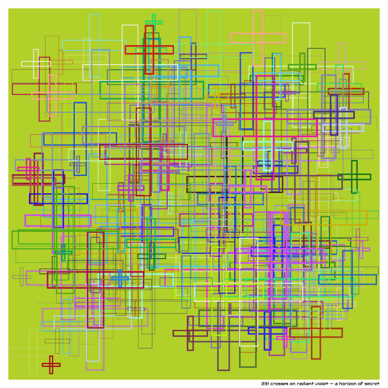 231 crosses on radiant violet — a horizon of secret