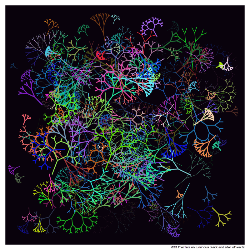 233 fractals on luminous black and star of waltz
