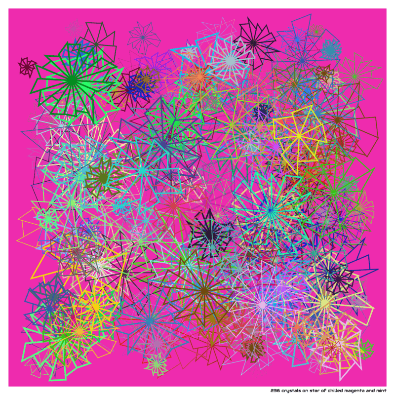 236 crystals on star of chilled magenta and mint