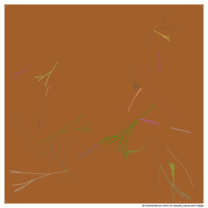 24 branches on whirl of velvety cloud and indigo