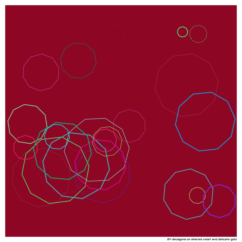 24 decagons on stained violet and delicate gold
