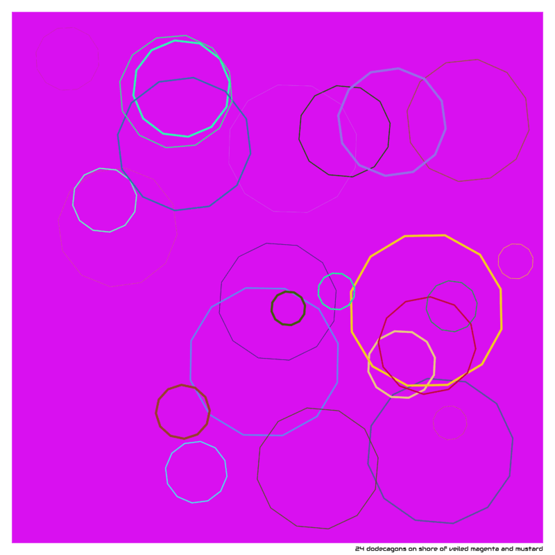 24 dodecagons on shore of veiled magenta and mustard