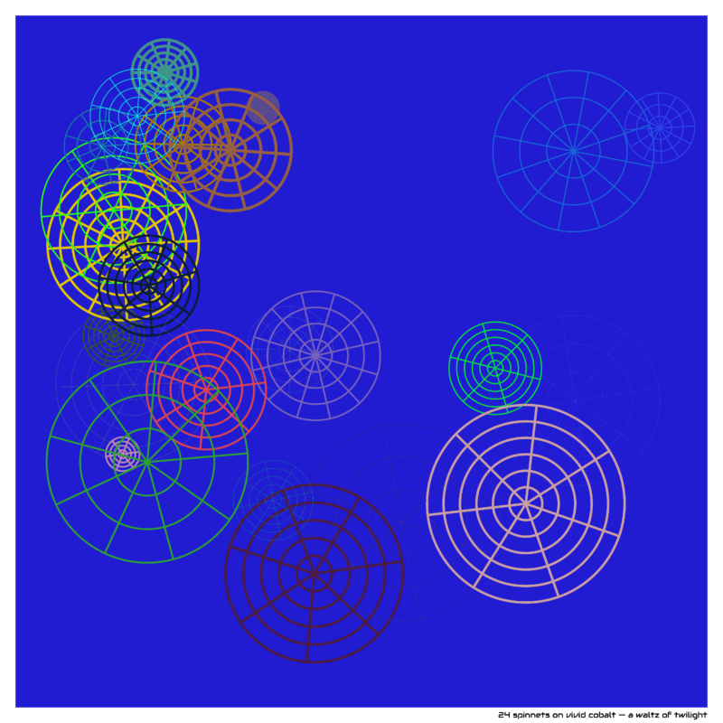 24 spinnets on vivid cobalt — a waltz of twilight