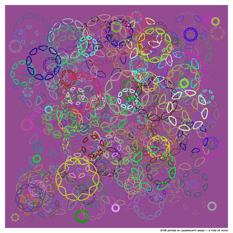 240 petals on opalescent sepia — a tide of echo
