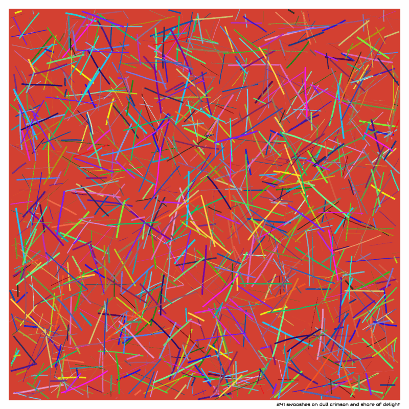 241 swooshes on Dull crimson and Shore of Delight