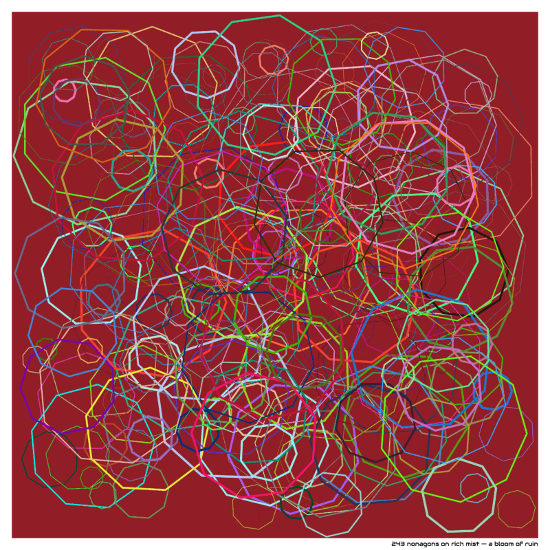 243 nonagons on rich mist — a bloom of ruin