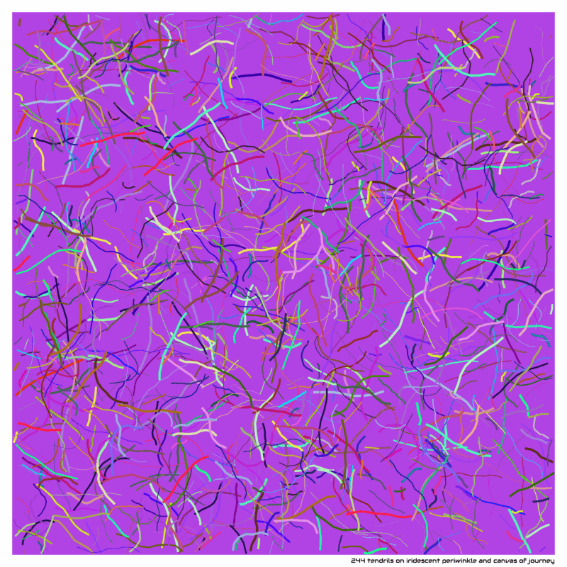 244 tendrils on iridescent periwinkle and canvas of journey
