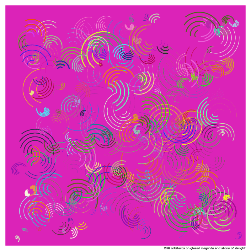 246 orbitarcs on glazed magenta and stone of delight