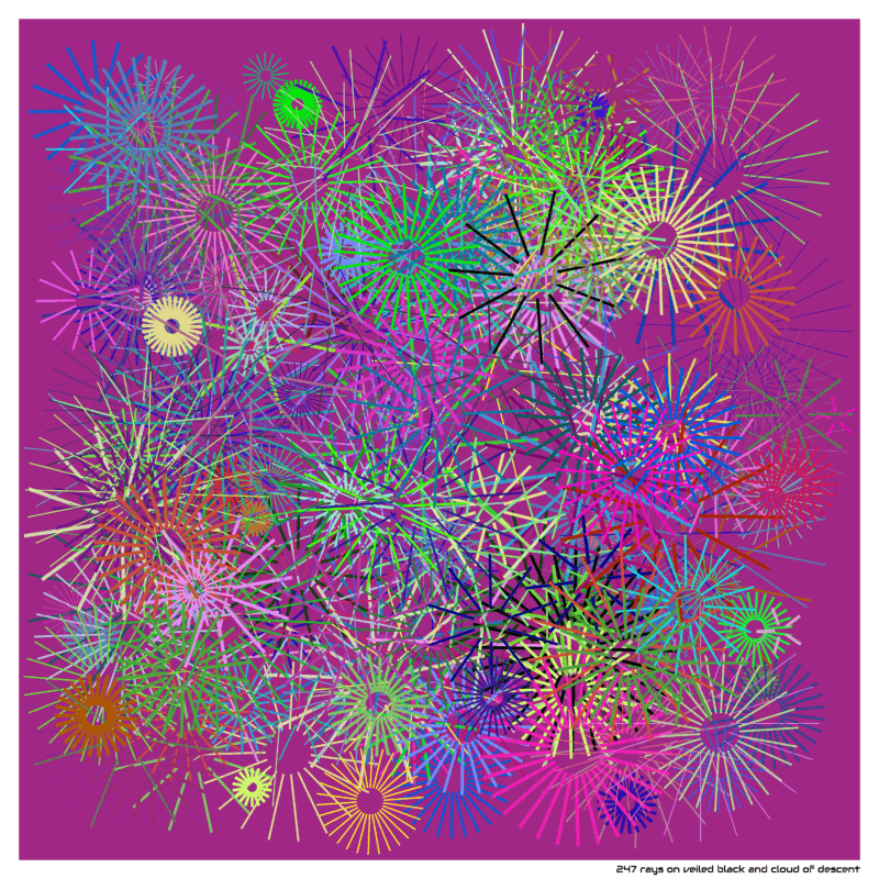 247 rays on veiled black and cloud of descent