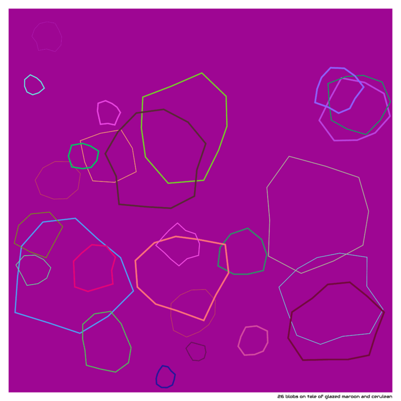 26 blobs on tale of glazed maroon and cerulean