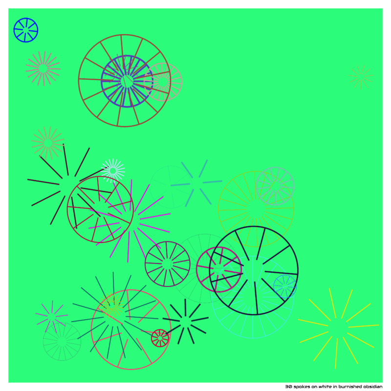 30 spokes on white in burnished obsidian