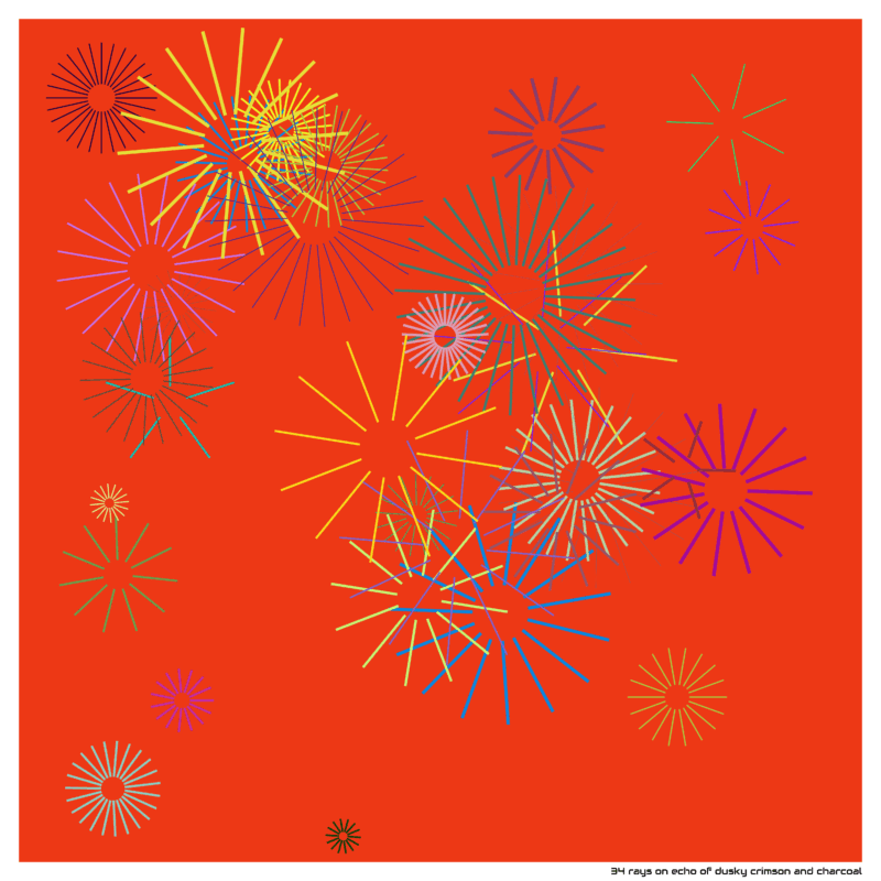 34 rays on echo of dusky crimson and charcoal