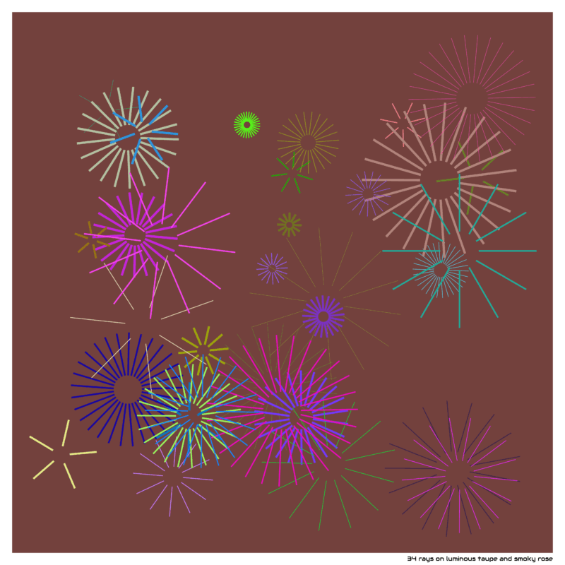 34 rays on luminous taupe and smoky rose