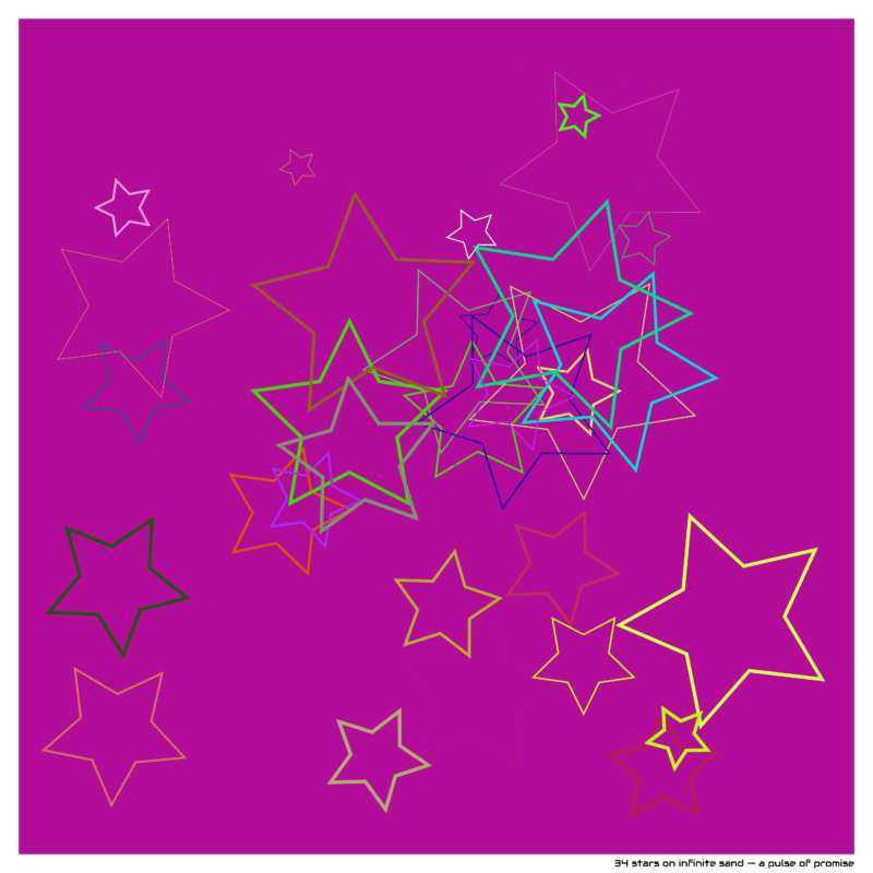 34 stars on infinite sand — a pulse of promise