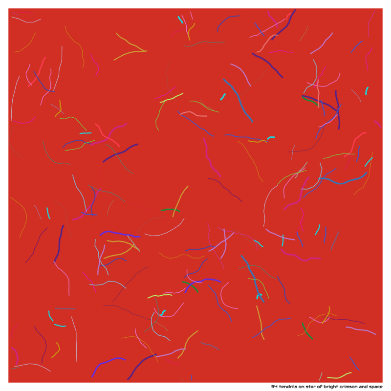 34 tendrils on star of bright crimson and space