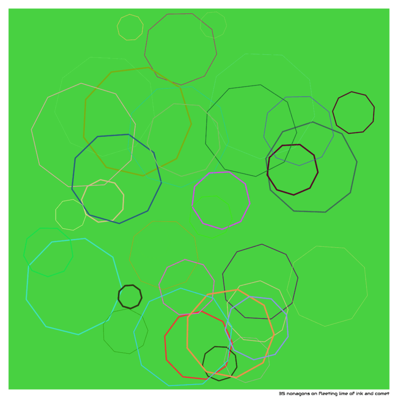 35 nonagons on fleeting lime of ink and comet