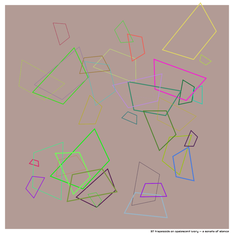 37 trapezoids on opalescent ivory — a sonata of silence
