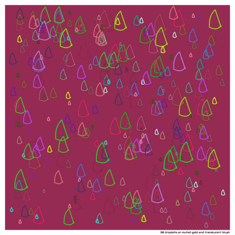 38 droplets on muted gold and translucent blush