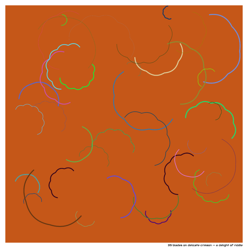 39 blades on delicate crimson — a delight of riddle
