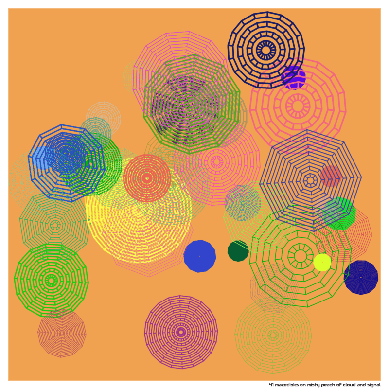 41 mazedisks on misty peach of cloud and signal
