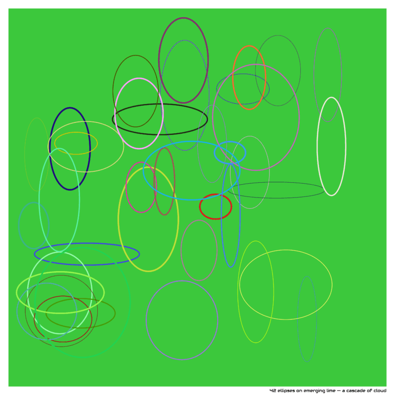 42 ellipses on emerging lime — a cascade of cloud