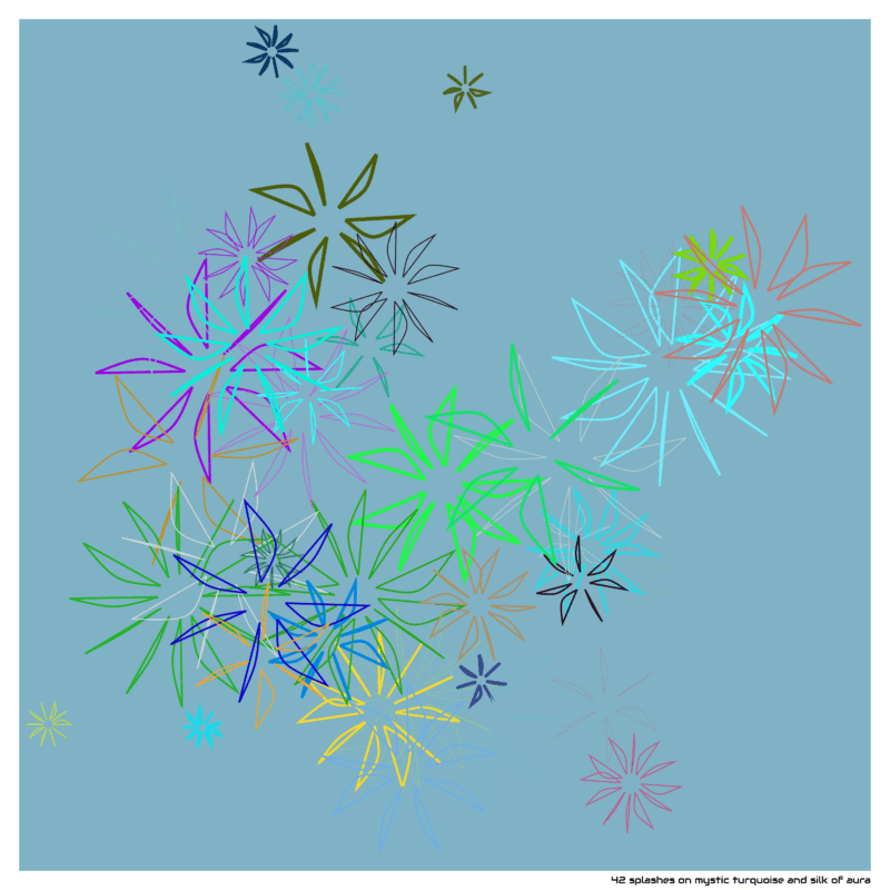 42 splashes on mystic turquoise and silk of aura