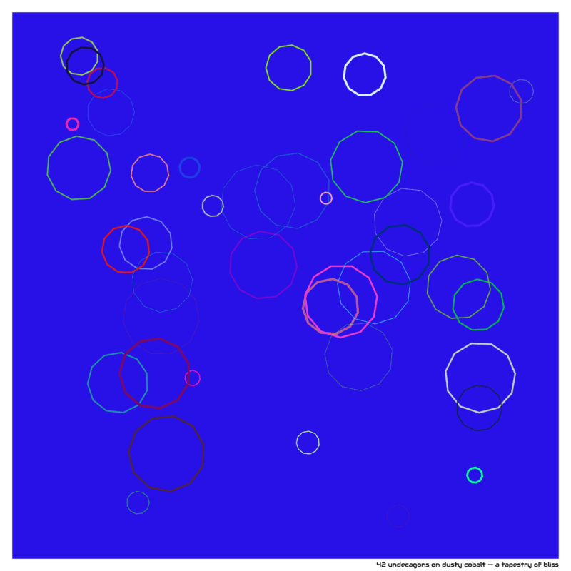 42 undecagons on dusty cobalt — a tapestry of bliss