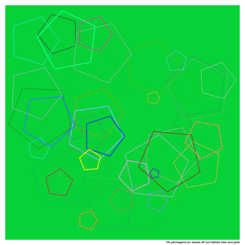 43 pentagons on bloom of burnished lime and jade