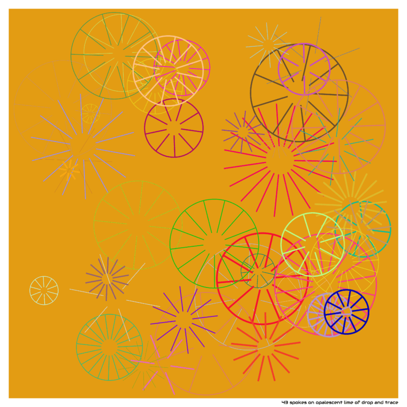 43 spokes on opalescent lime of drop and trace