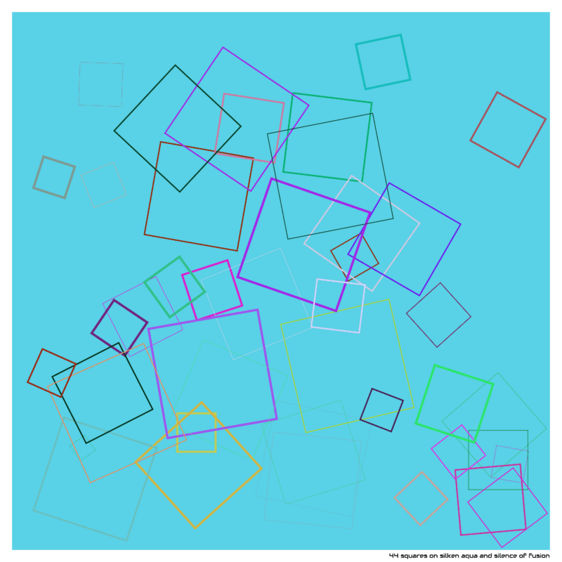 44 squares on silken aqua and silence of fusion