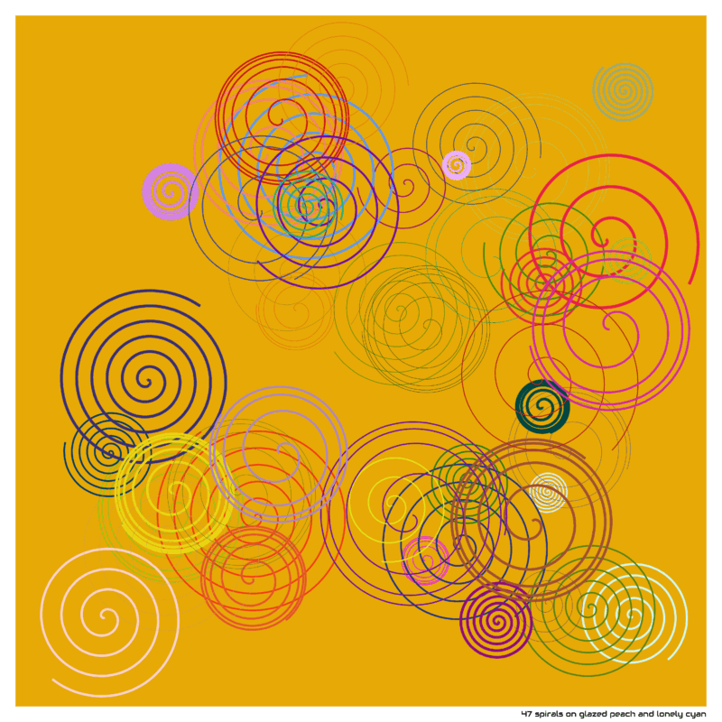 47 spirals on glazed peach and lonely cyan