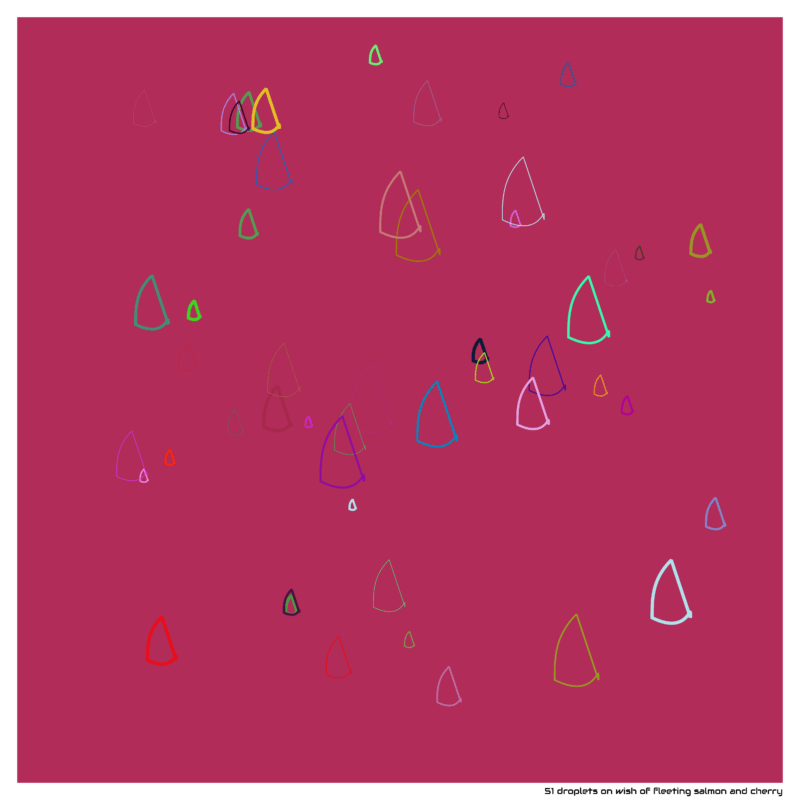 51 droplets on wish of fleeting salmon and cherry